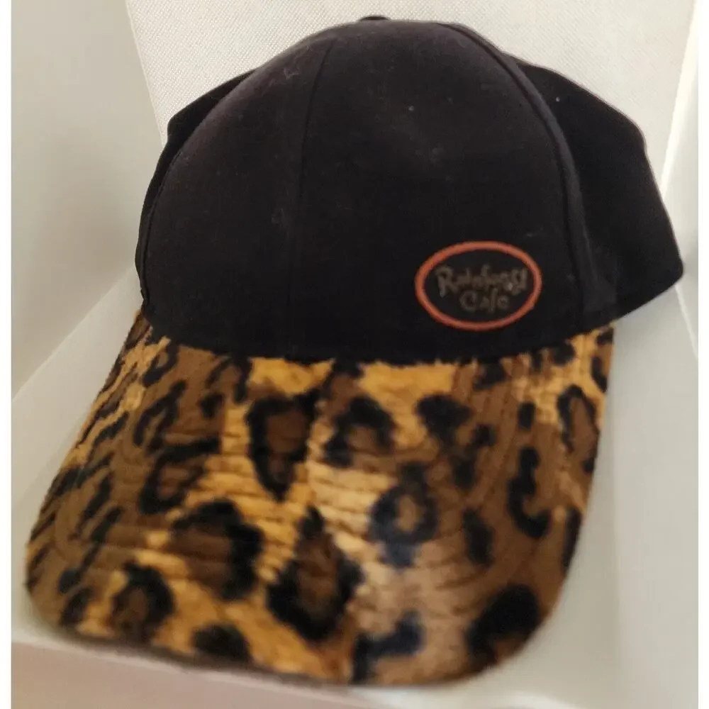 Vintage Rainforest Cafe Orlando Leopard Print Brim Black Baseball Cap Hat